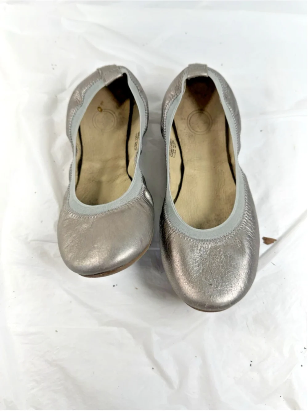 Tory Burch Womens Leather Ballet Flats Silver Sz 5